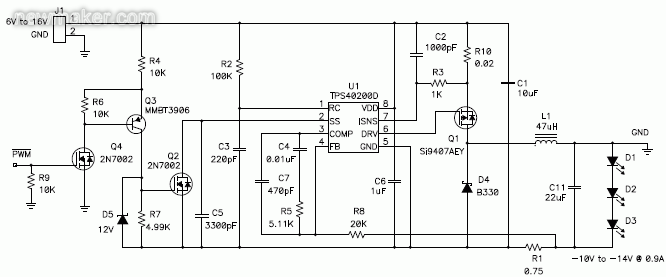 利用負輸出電壓,以升降壓拓樸調節恒定LED電流