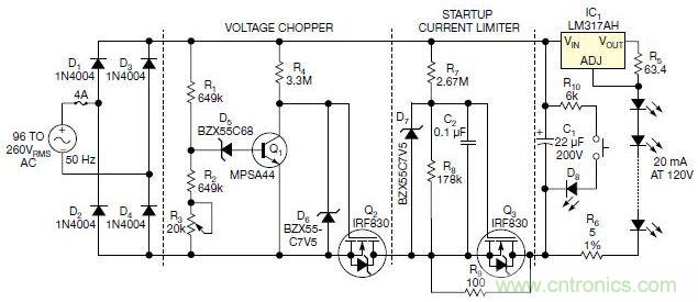 圖3：本電路通過嚴格控制開關的閥值，只提供剛剛足夠的LED電壓，從而提高效率