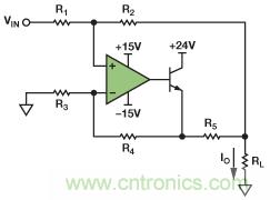 圖1. 改進型Howland電流源驅動接地負載。
