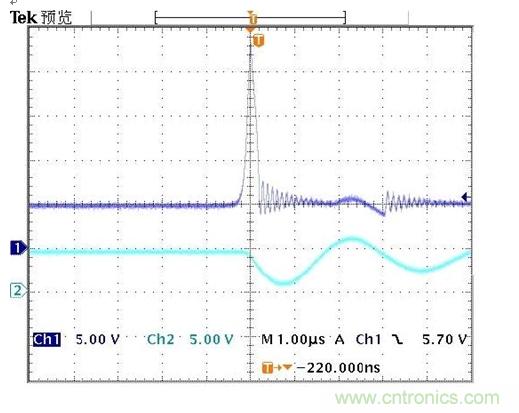 圖B1： 前端沒有TVS時過溫保護(hù)瞬間