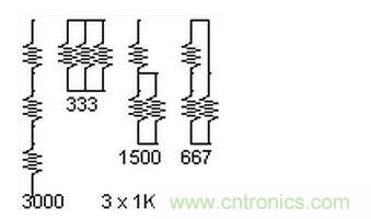 3個電阻，4種組合。
