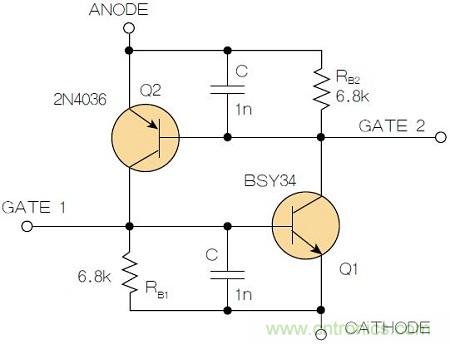 圖2：增加兩個(gè)電容值為1nF的SMD陶瓷電容器后，可以在&Delta;V達(dá)到10V的情況下防止導(dǎo)通。