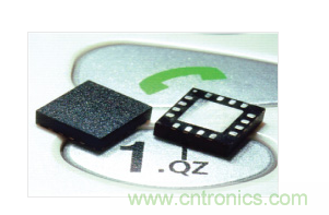  MEMS加速度計(jì)，封裝尺寸為4mm &times; 4mm &times; 1.45mm。