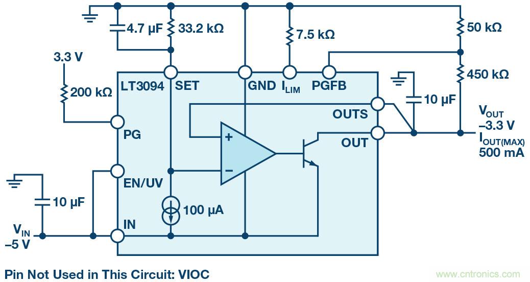 負線性穩壓器在1MHz下具有0.8&mu;V RMS噪聲和74dB電源抑制比