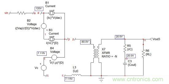 帶漏電感的反激式轉換器平均模型